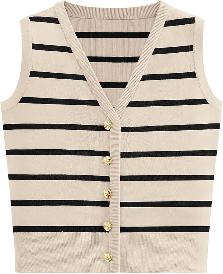 NALANISA Women's Trendy Summer Sweater Vests 2025 V Neck Sleeveless Button Up Knit Crop Tank Tops... | Amazon (US)