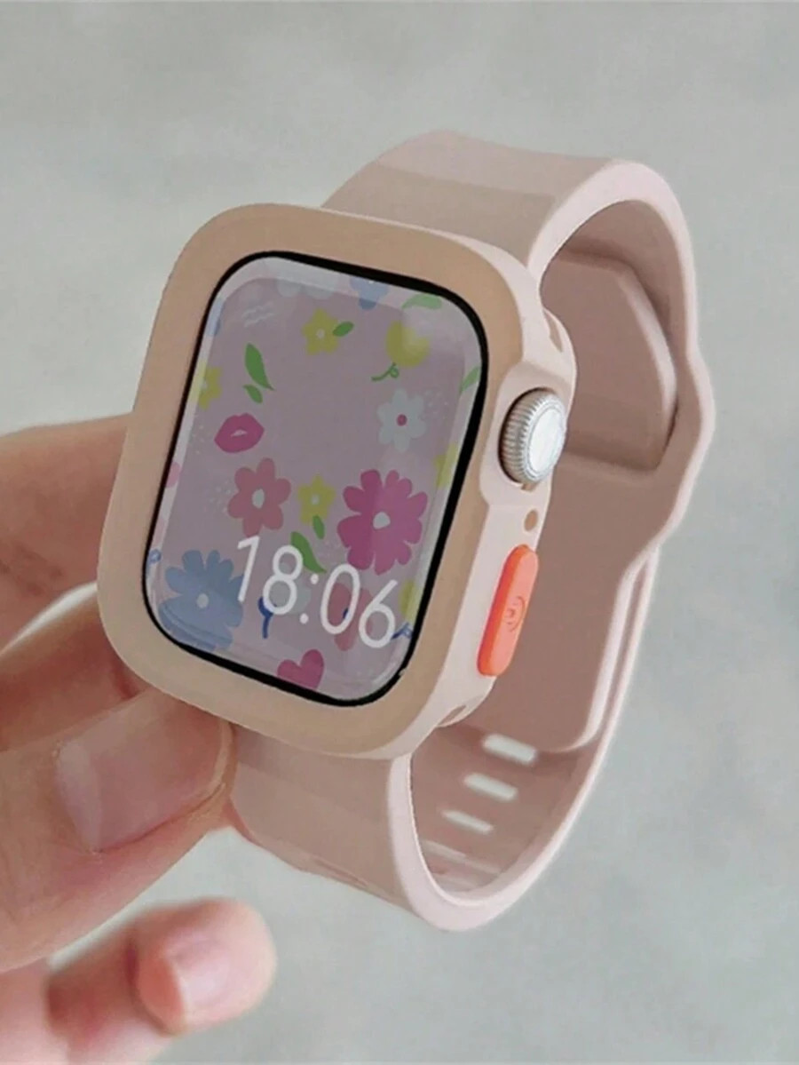 New Pink Shockproof Case + Soft Silicone Band Compatible With Apple Watch 9 7 8 SE 6 5 Girl Sport... | SHEIN