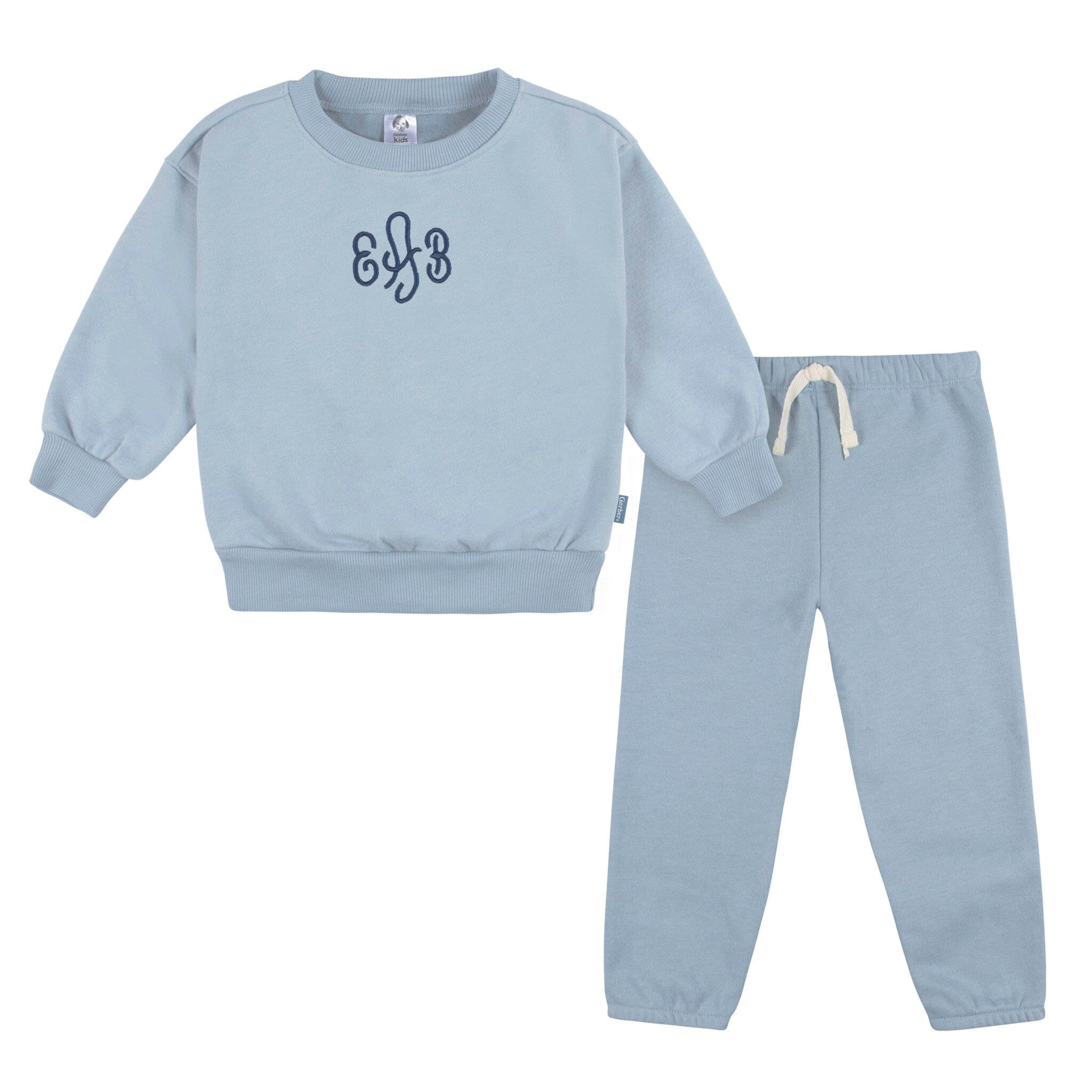 Embroidered 2-Piece Infant & Toddler Neutral Blue Sweatshirt & Pant Set | Gerber Childrenswear