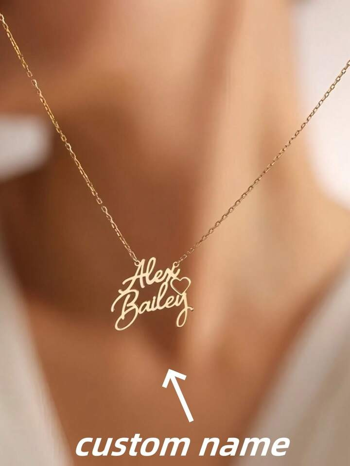 1pc Gold Gold Silver Rose Gold Custom Gold Romantic Double Heart Necklace, Couple Brand Pendant N... | SHEIN