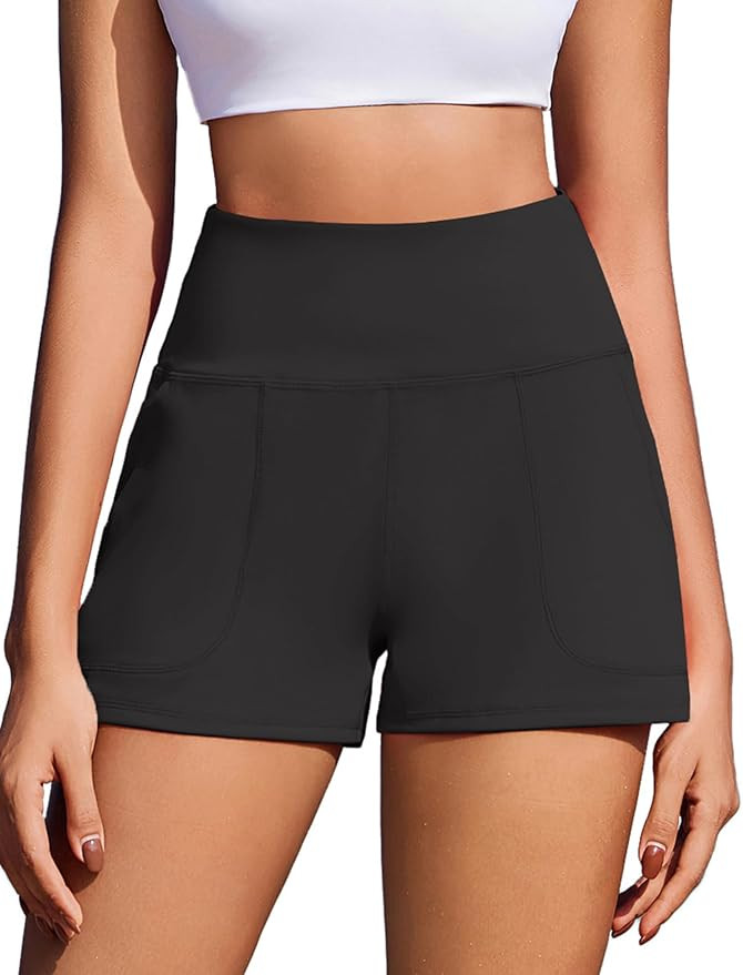 PINSPARK Workout Shorts Women Wide Leg Athletic Shorts High Waisted Yoga Shorts Tummy Control Gym... | Amazon (US)