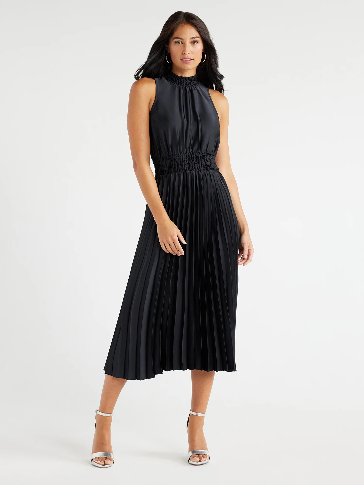 Sofia Jeans Women's Pleated Midi Dress, 49" Length, Sizes XS-2XL | Walmart (US)