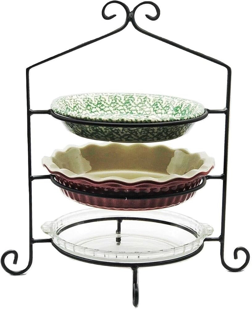 3 Tier Pie Plate Stand - Solid Satin Black Wrought Iron Triple Rack Display Amish Handmade in USA | Amazon (US)