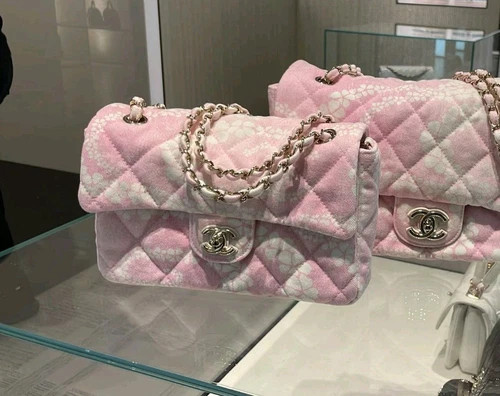 New CHANEL COCO BEACH 25 Pink & White Printed Denim Small Classic Flap Bag GHW | eBay US