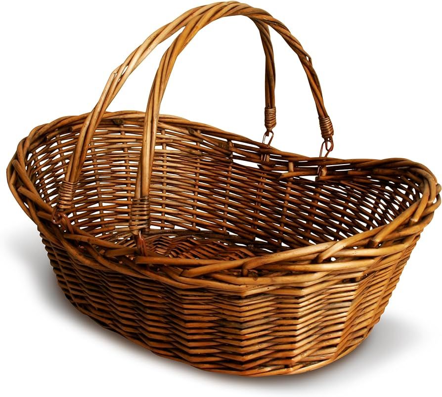 Wald Imports - Medium Wicker Basket with Handle - Dark Brown Hand Woven Harvest Basket - Wicker F... | Amazon (US)