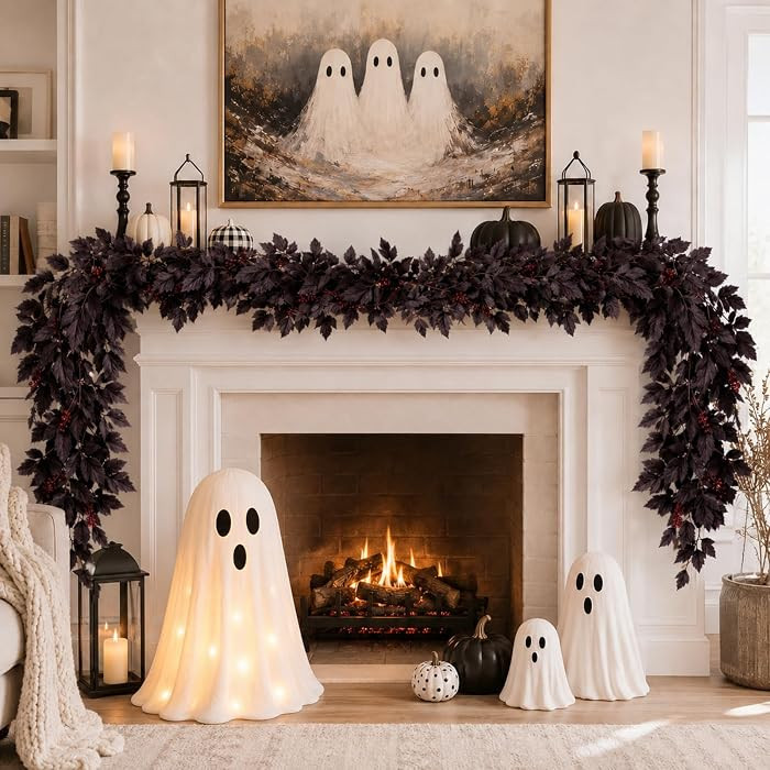 6 ft Fall Garland for Mantle Artificial Dark Plum Leaf Garland | Amazon (US)
