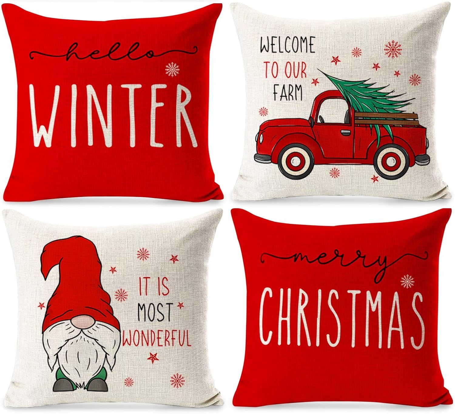 GenericNMYYSD Christmas Throw Pillow Covers 18x18 Set of 4 Farmhouse Christmas Home Decor Truck S... | Amazon (US)