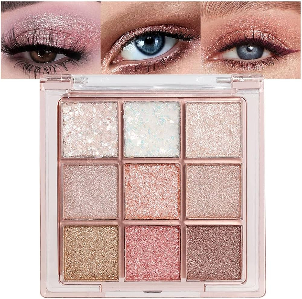 Pink Nude Glitter Shimmer Sparkle Eyeshadow,9 Colors Light Glitter Eye Shadow,Long Lasting Waterp... | Amazon (US)