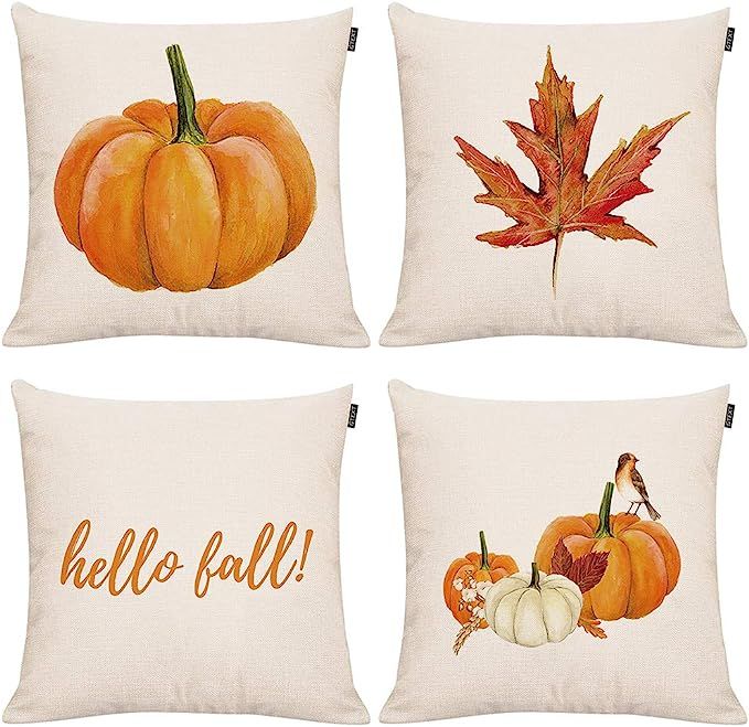 GTEXT 4 Pcs Fall Pillow Covers Fall Decor Pumpkin Maple Leaves Throw Pillow Cases Cushion Cover 1... | Amazon (US)