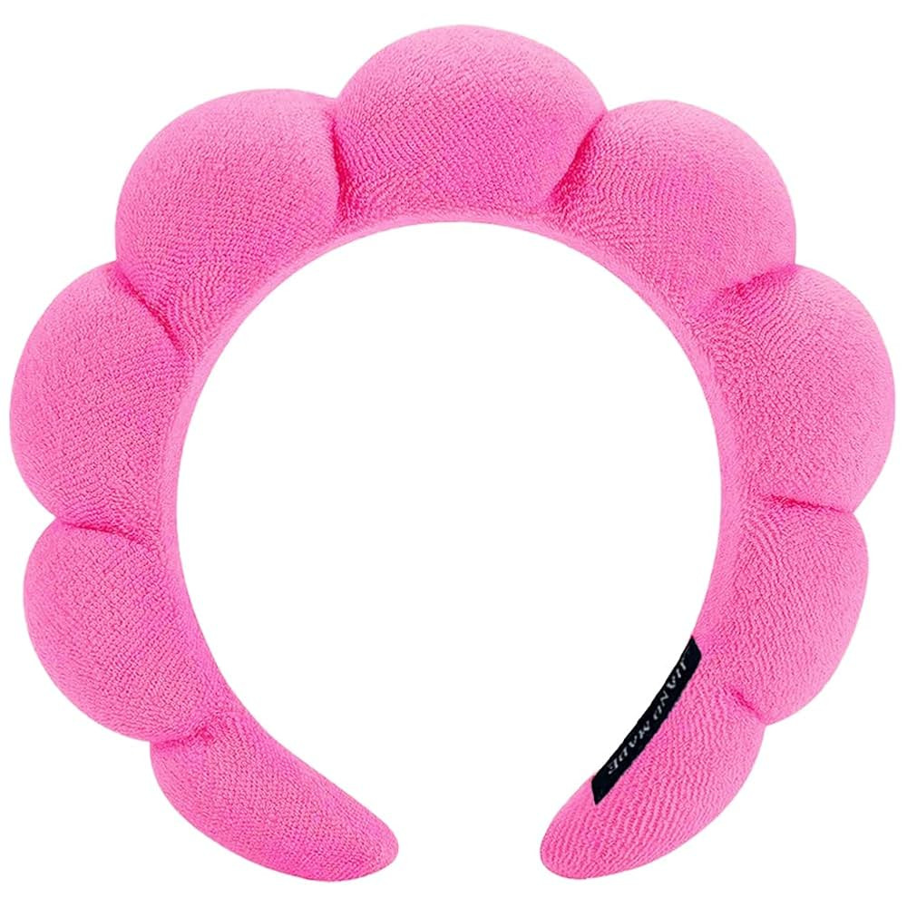 Spa Headbands for Washing Face or Makeup, Sponge Bubble Skincare Headbands, Puffy Terry Cloth Hairband for Women, Skin Care Makeup Headwear Hair Accessories for Girls (Rose Red) | Amazon (US)