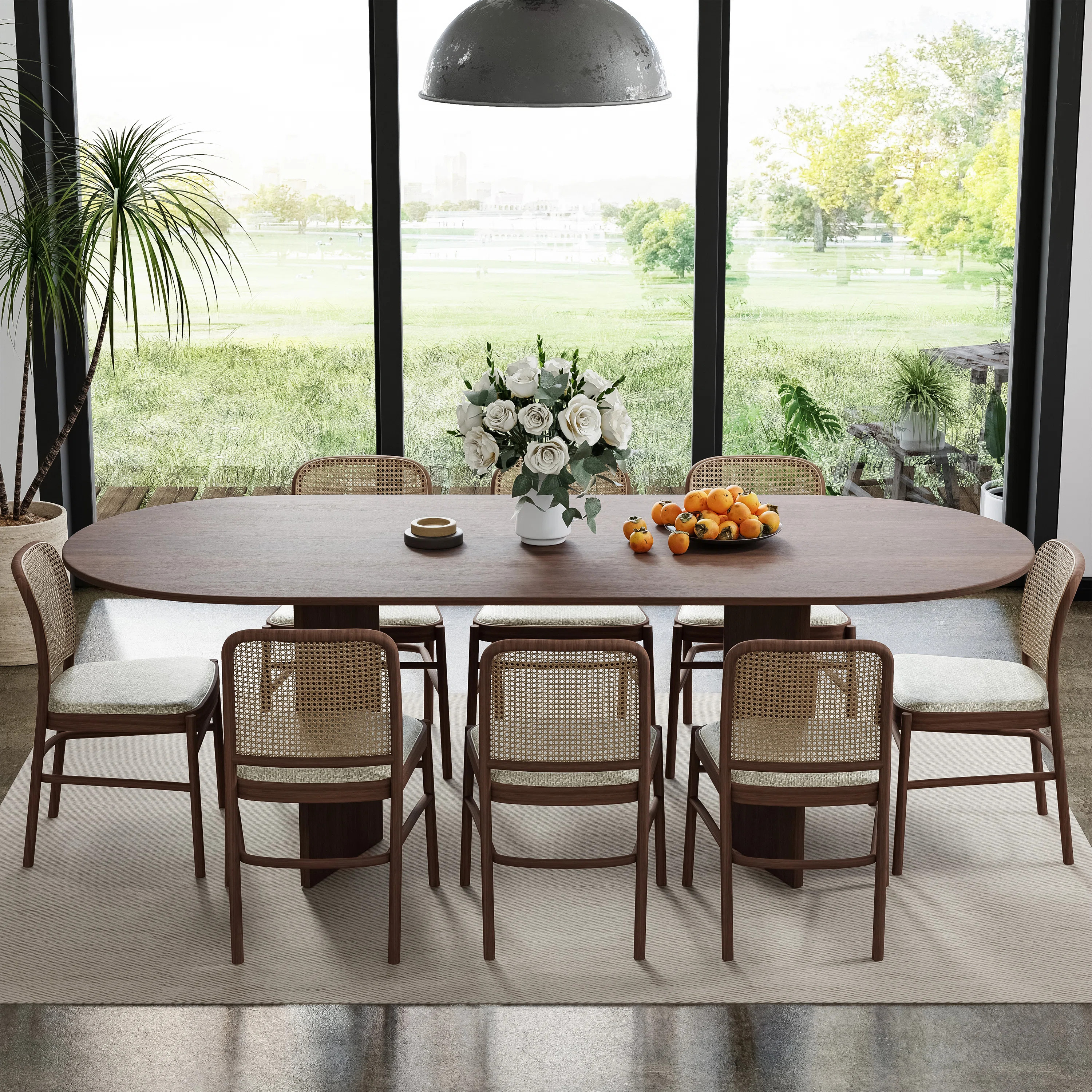 Oval Dining Table with Double Pedestal Solid Wood Kitchen Table | Wayfair North America