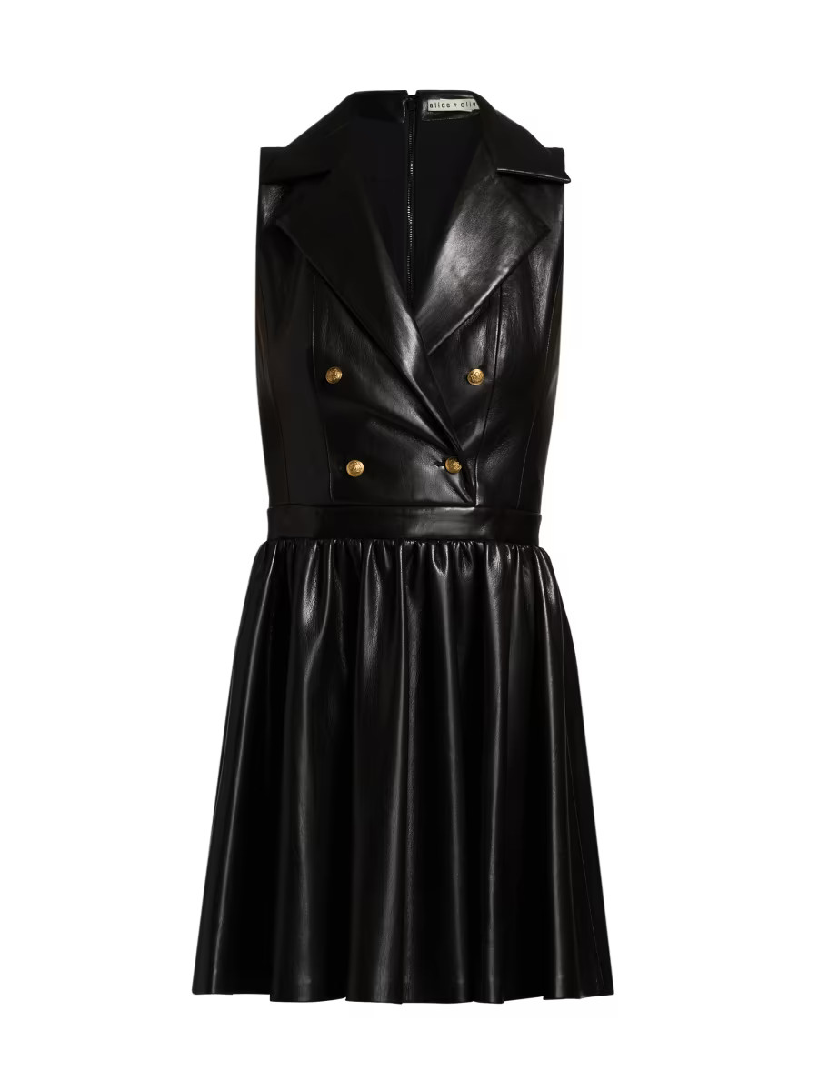 Alice + Olivia Emmy Faux-Leather Surplice Minidress | Saks Fifth Avenue | Saks Fifth Avenue