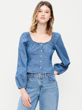 Long-Sleeve Button-Down Jean Top | Old Navy (US)