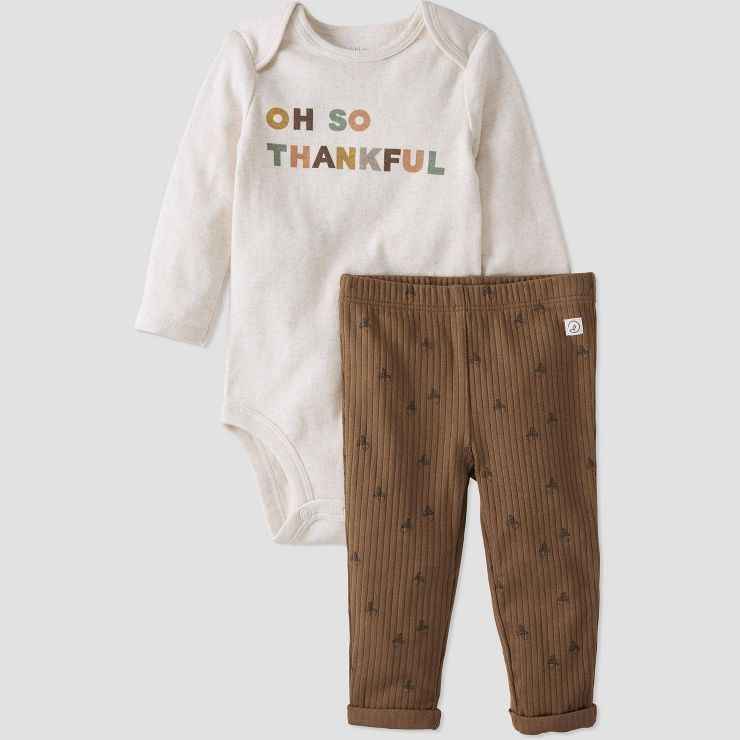 Baby Organic Cotton Thanksgiving Bodysuit & Pants Set - little planet by carter's Brown/Off-White | Target
