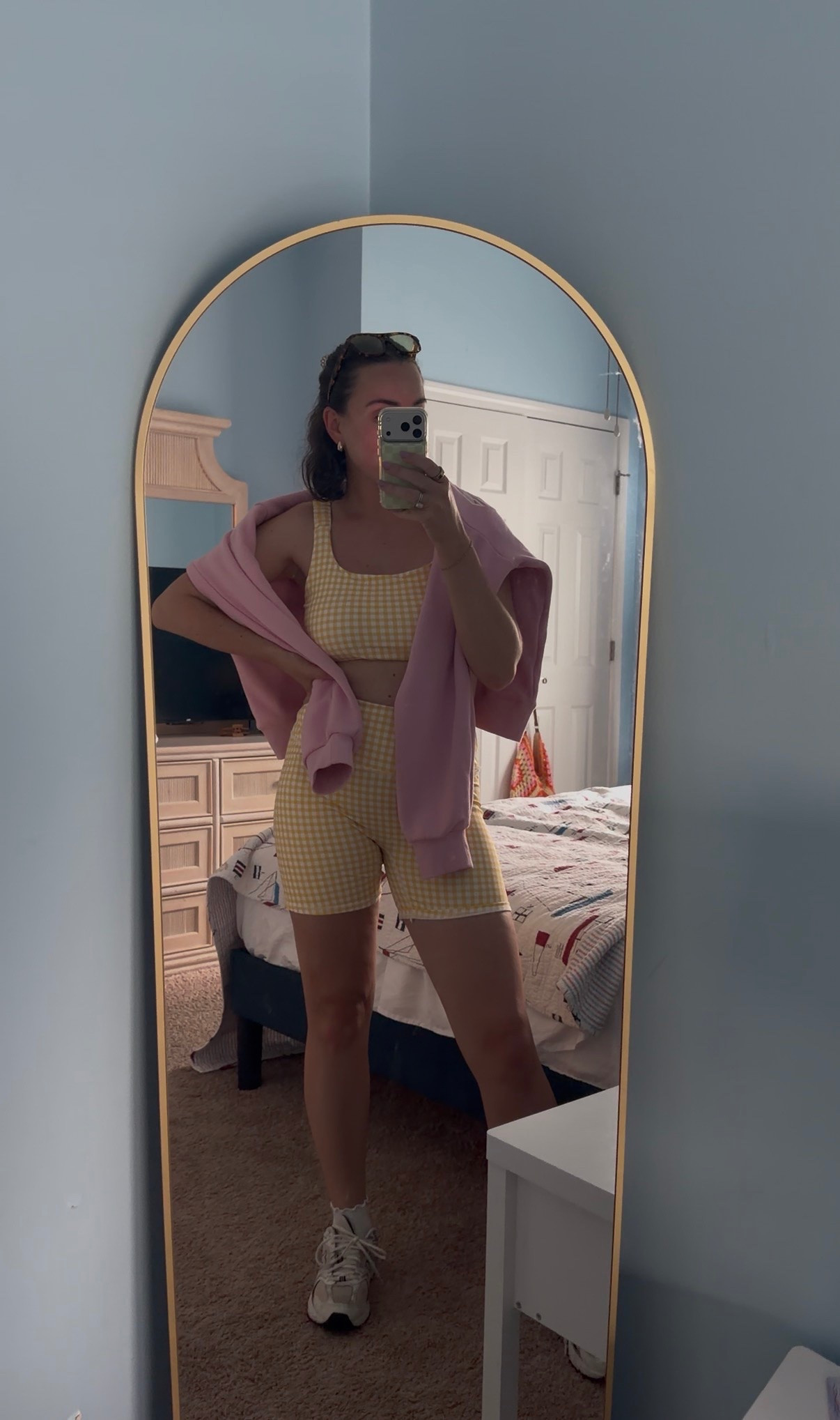 Cutest yellow gingham two piece workout set EVER 🤩💛 parke sweatshirt around my shoulders just in case!

Did I work out in this? No. But I felt cute and will be wearing it again 🙌🏻😂

#LTKootd #LTKmomlife #LTKActive
