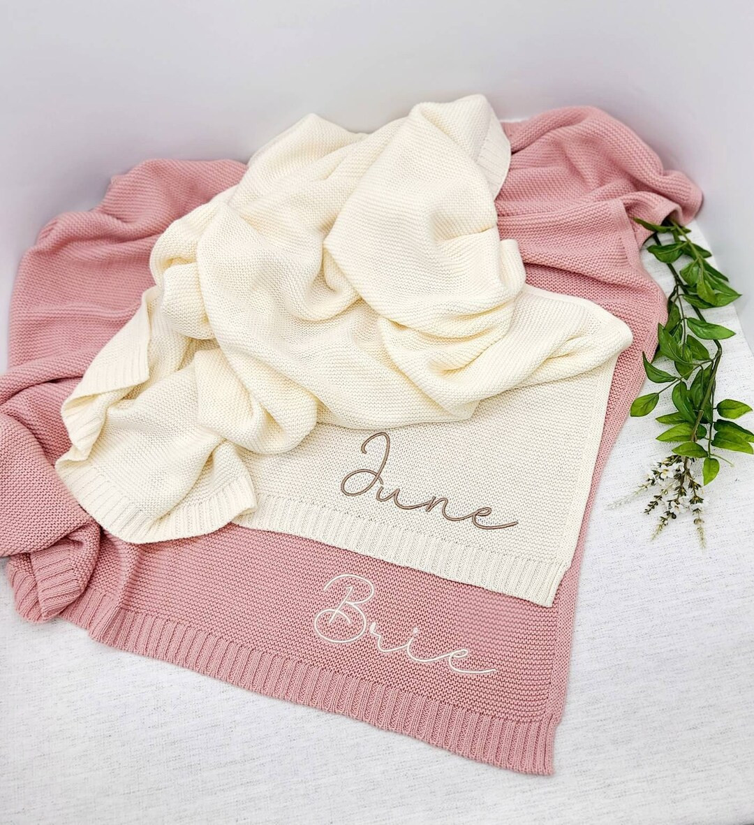 Knit Baby Blanket, Embroidered Name, Stroller Blanket, Newborn Baby Gift, Soft Breathable Cotton ... | Etsy (US)