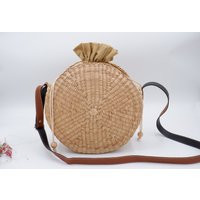 Round Bag, Straw Hyacinth Basket, Leather Handles, Seagrass Shoulder Bag, Handbag, Womens Leather Bag | Etsy (US)