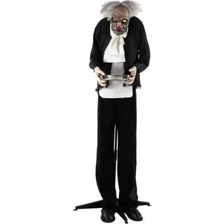 5 ft. Animatronic Moaning Butler Halloween Prop, Silver Candy Tray, Indoor/Covered Outdoors, Batt... | The Home Depot