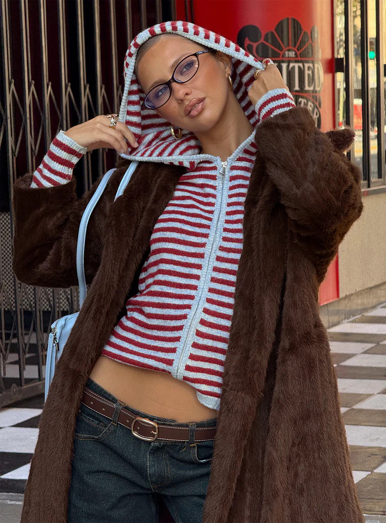 Superstars Zip Through Hoodie Blue / Red Stripe | Princess Polly US