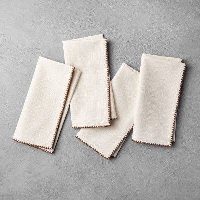 4pk Edge Stitch Napkin Set Sour Cream/Pumpkin Brown - Hearth & Hand™ with Magnolia | Target