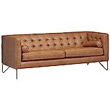 Amazon Brand – Rivet Brooke Contemporary Mid-Century Modern Tufted Leather Sofa Couch, 82"W, Cognac | Amazon (US)