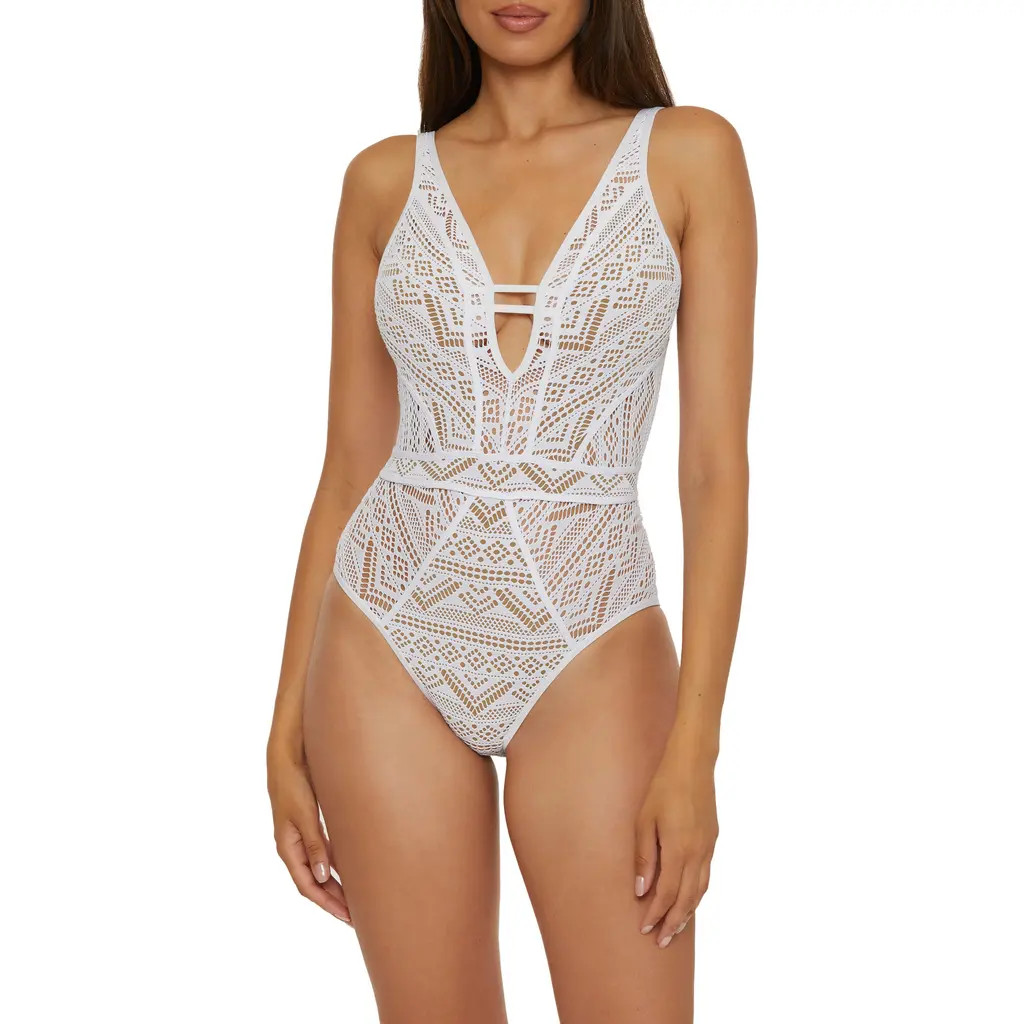 BECCA Color Play One-Piece Swimsuit in White/tan at Nordstrom, Size Large | Nordstrom