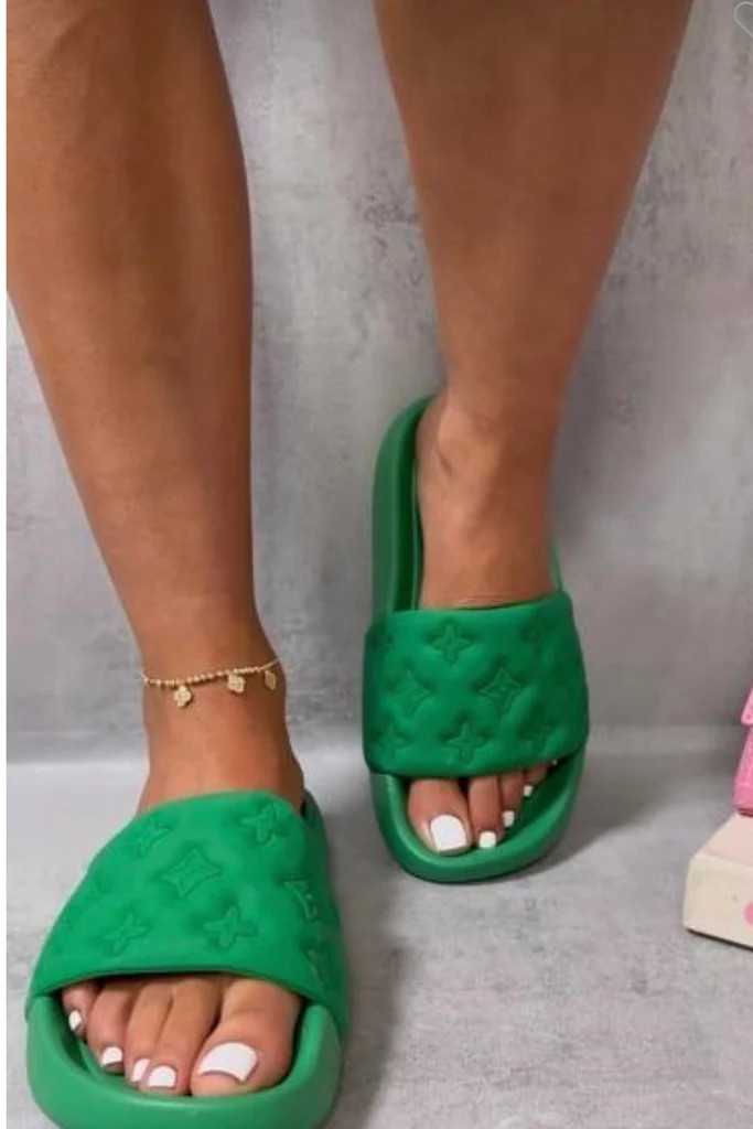 PRE ORDER!! The Pacific Cloud Slide Sandal in Green | Glitzy Bella