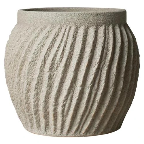 Kiara Industrial Loft Beige Textured Ceramic Round Pot Planter - Small | Kathy Kuo Home