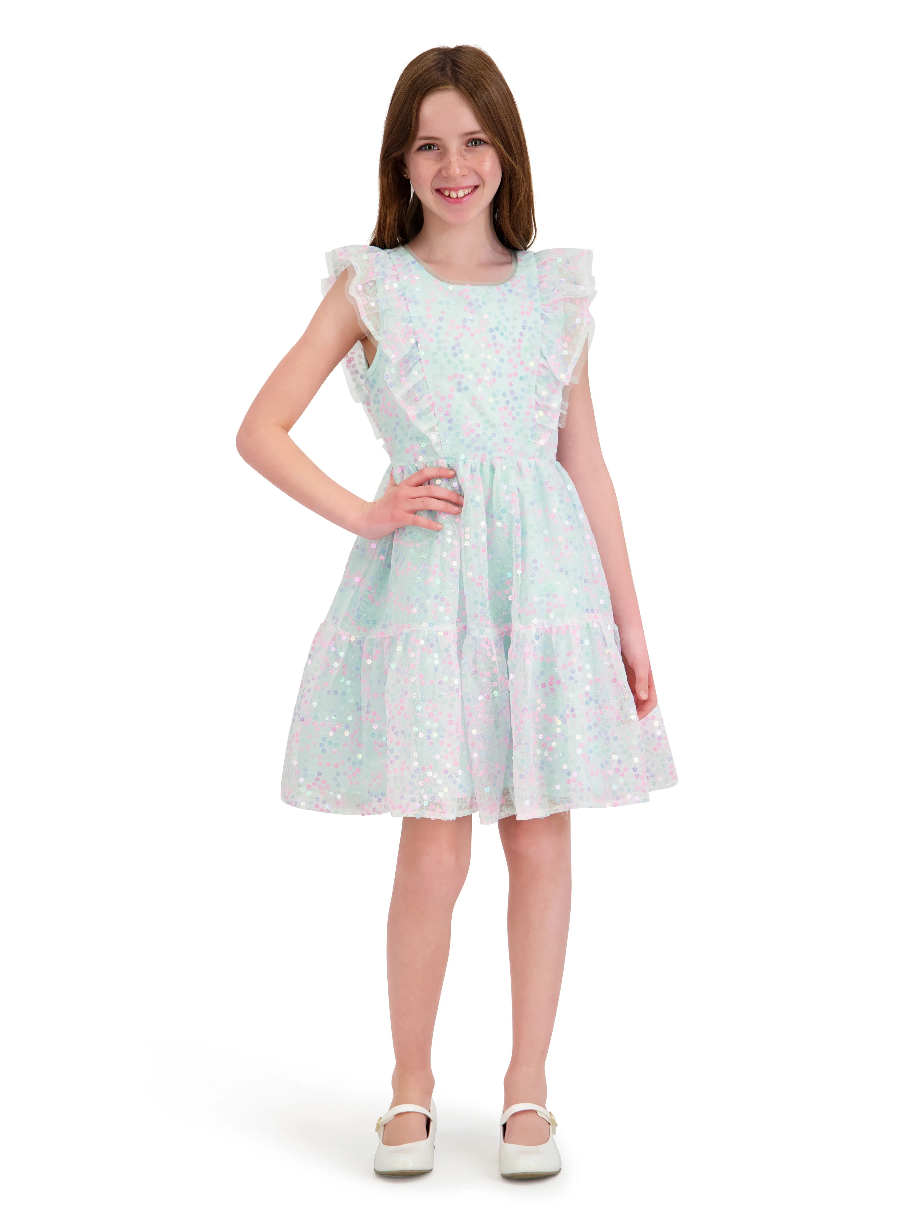 Kensie Girl Sleeveless Sequin Dress with Ruffles, Sizes 4-16 | Walmart (US)