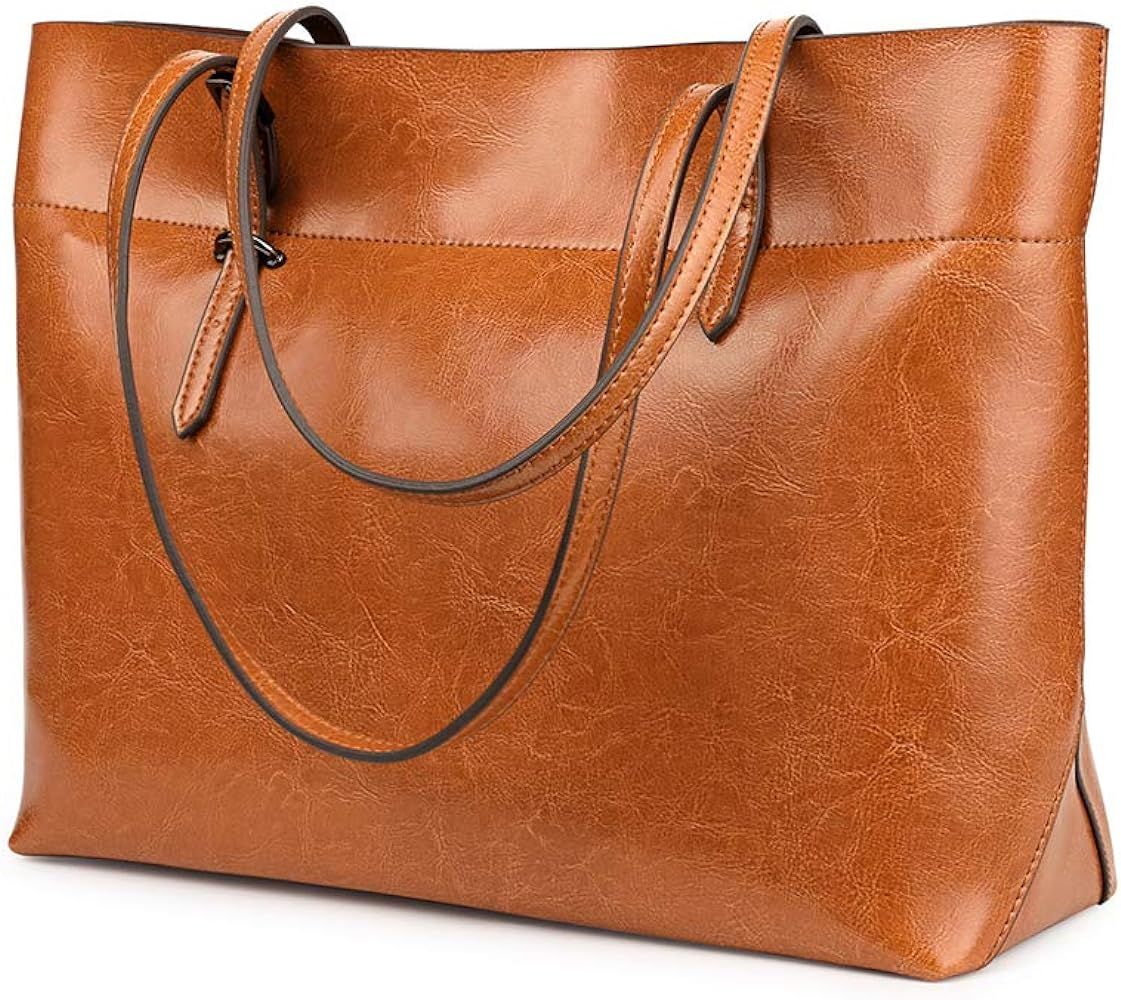Kattee Vintage Genuine Leather Tote Shoulder Bag for Women Satchel Handbag with Top Handles | Amazon (US)