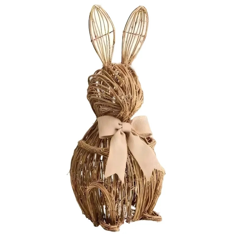 Rattan Bunny with Bow Easter Decor, 19" Table Wicker Bunny Easter Decorations Spring Bunnies Deco... | Walmart (US)