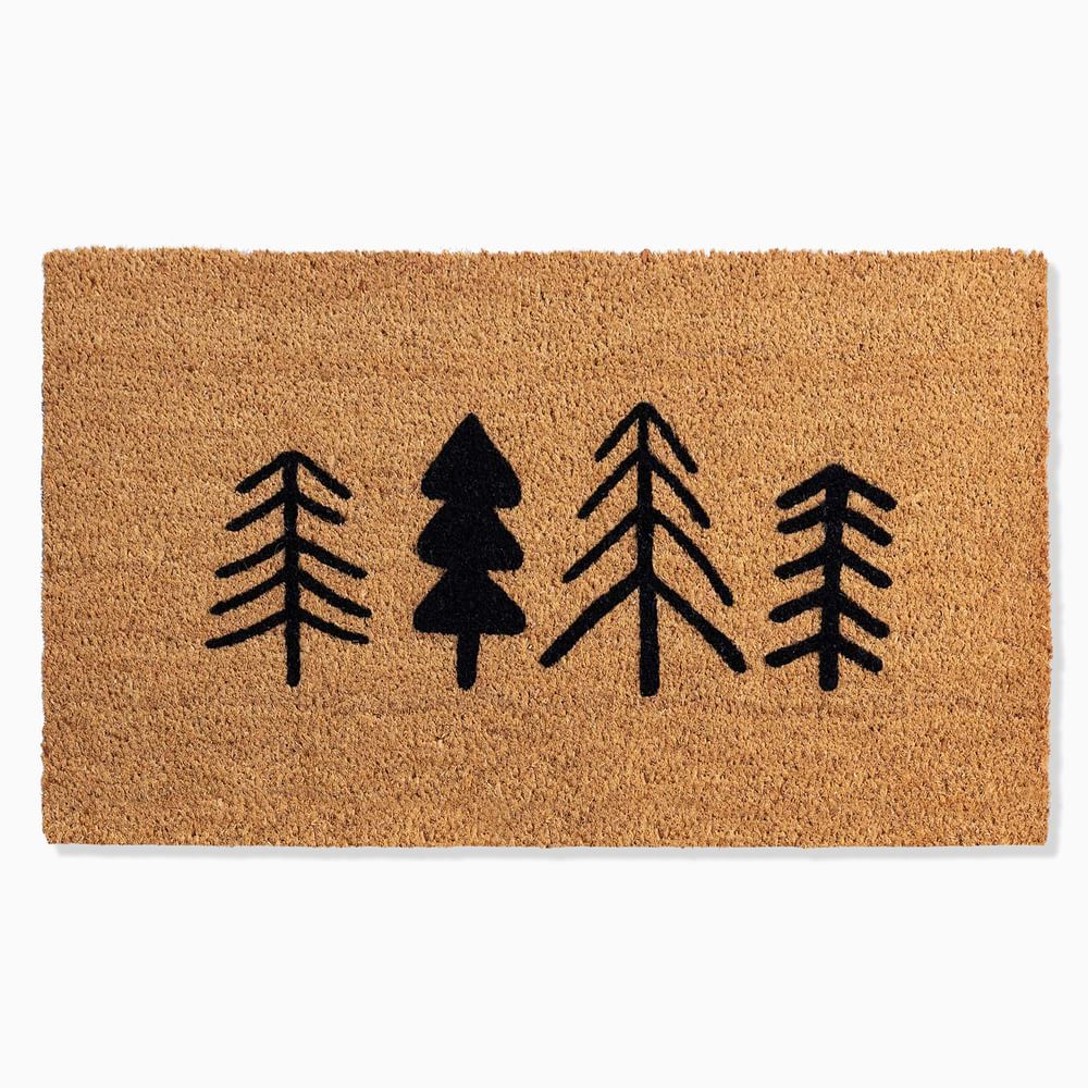 Winter Modern Trees Doormat Coir, Vinyl Backing Hand Painted Design Doormat | West Elm (US)