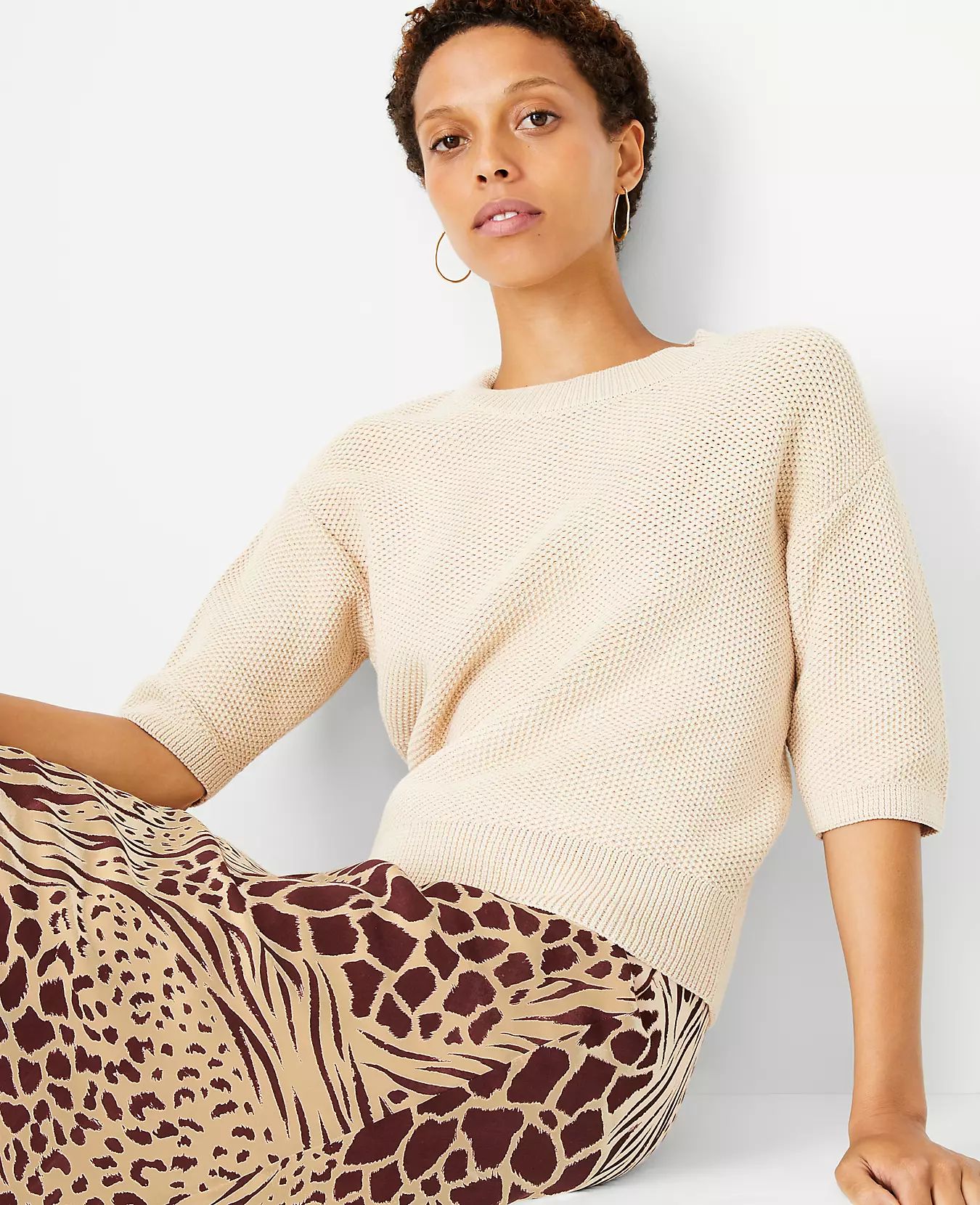 Stitched Crew Neck Sweater | Ann Taylor (US)