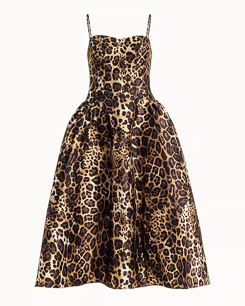 Satin Leopard Sweetheart Sleeveless Drop Waist Midi Dress | Express