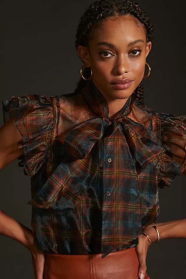 Current Air Sheer Plaid Blouse | Anthropologie (US)