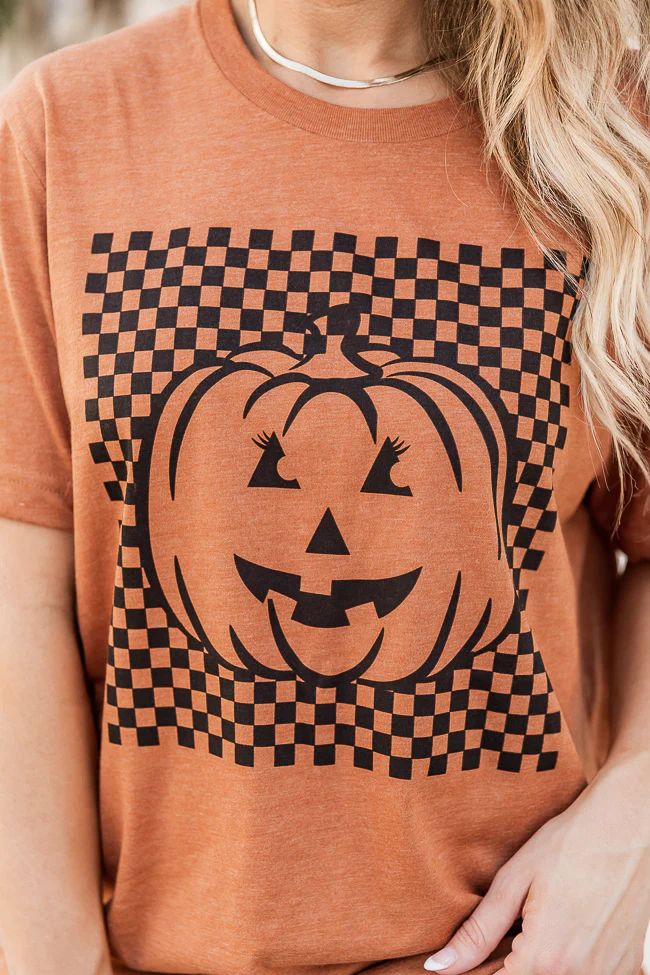 Checkered Pumpkin Burnt Orange Graphic Tee | Pink Lily