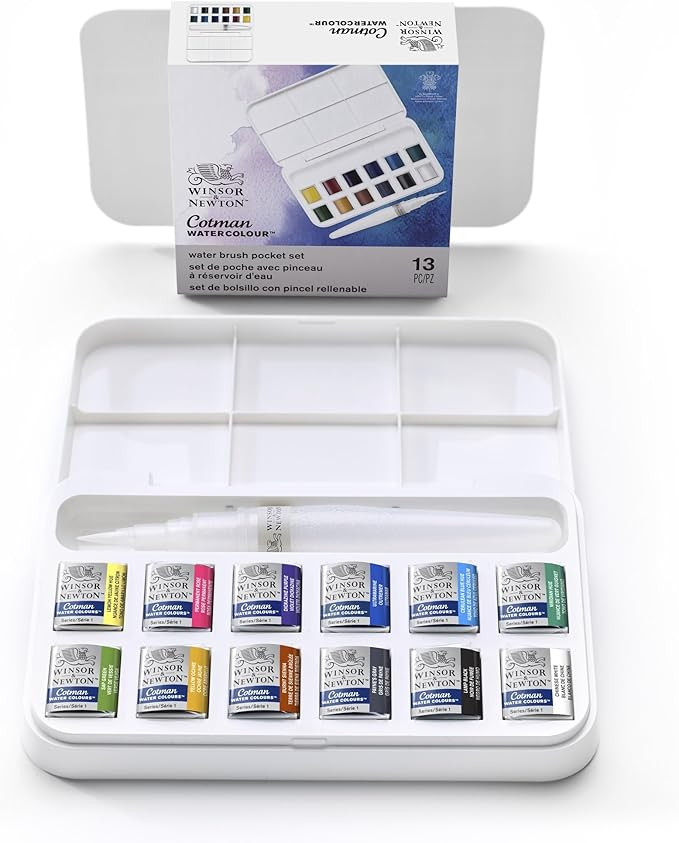 Winsor & Newton Cotman Watercolor Paint Set, 12 Half Pan w/ Water Brush Pen and Mixing Palette | Amazon (US)