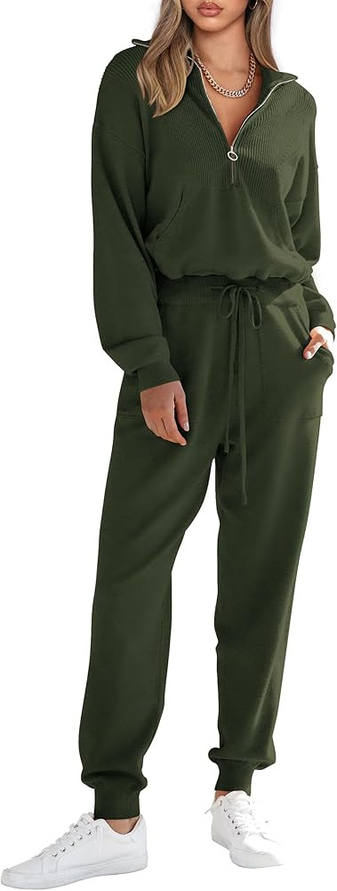 PRETTYGARDEN Women's 2 Piece Sweater Set Pullover Zip Up Sweatshirt Jogger Sweatpants Tracksuit C... | Amazon (US)