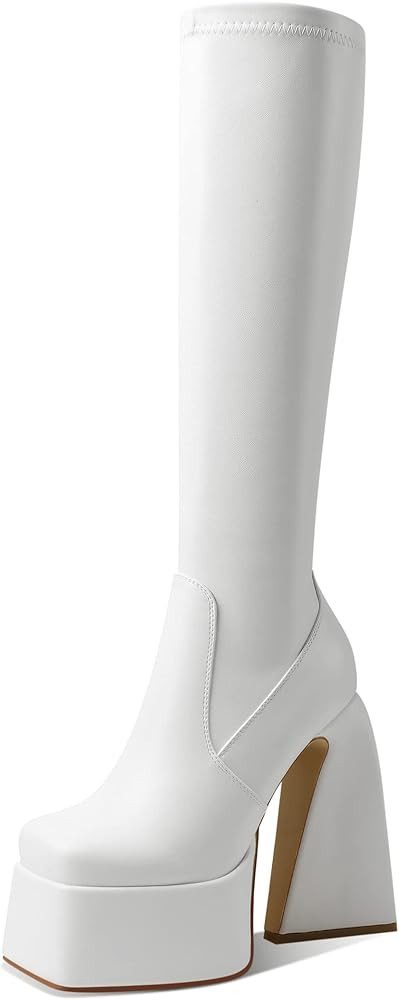 Mattiventon Chunky Platform Boots for Women Knee High Mid Calf Boots Block High Heeled Combat Boo... | Amazon (US)