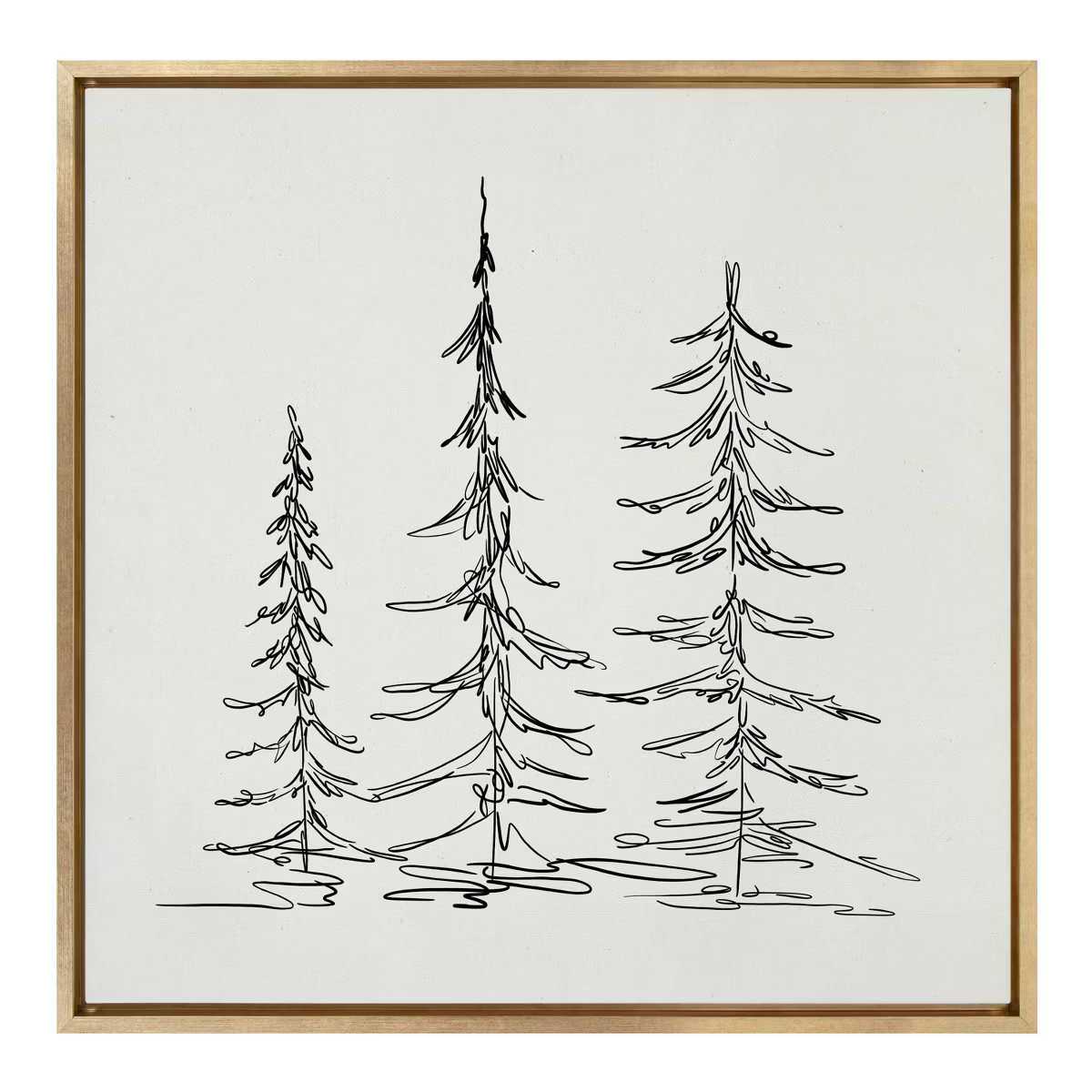 30" x 30" Sylvie Minimalist Evergreen Trees Sketch Framed Wall Canvas Gold - Kate & Laurel All Th... | Target