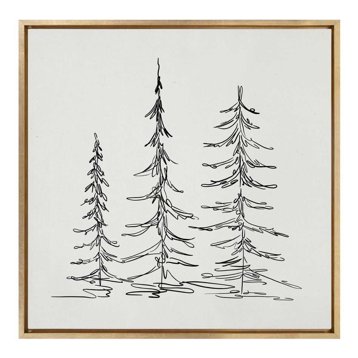 30" x 30" Sylvie Minimalist Evergreen Trees Sketch Framed Wall Canvas Gold - Kate & Laurel All Th... | Target