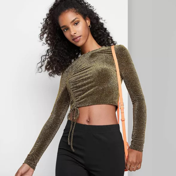 Women's Long Sleeve Slim Fit Ruched Cropped T-Shirt - Wild Fable™ | Target