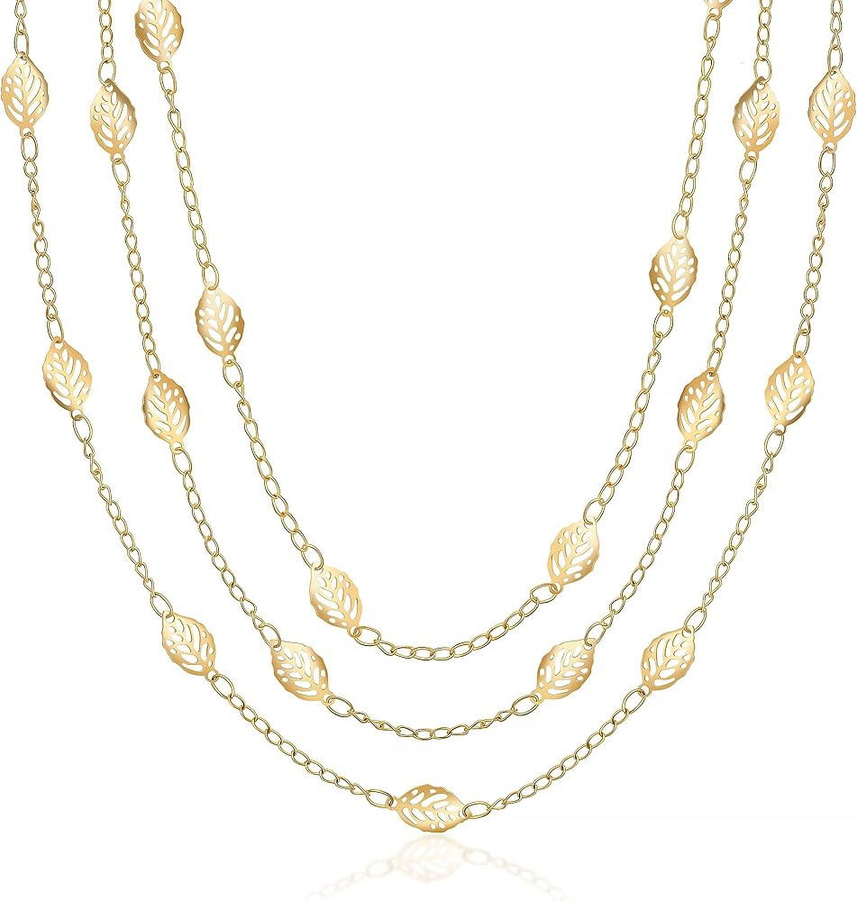 Barzel 18K Gold Plated Cascading Layer Leaf Necklace - Made In Brazil | Amazon (US)