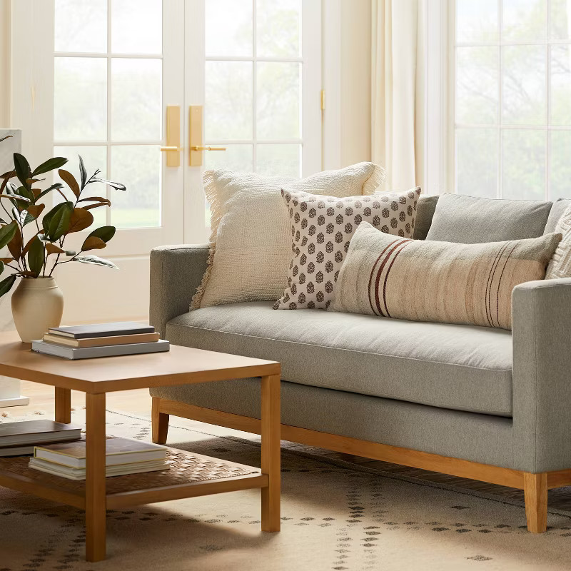 Oversized Space Dyed Striped Lumbar Throw Pillow Neutral/Gray - Threshold™ designed with Studio... | Target