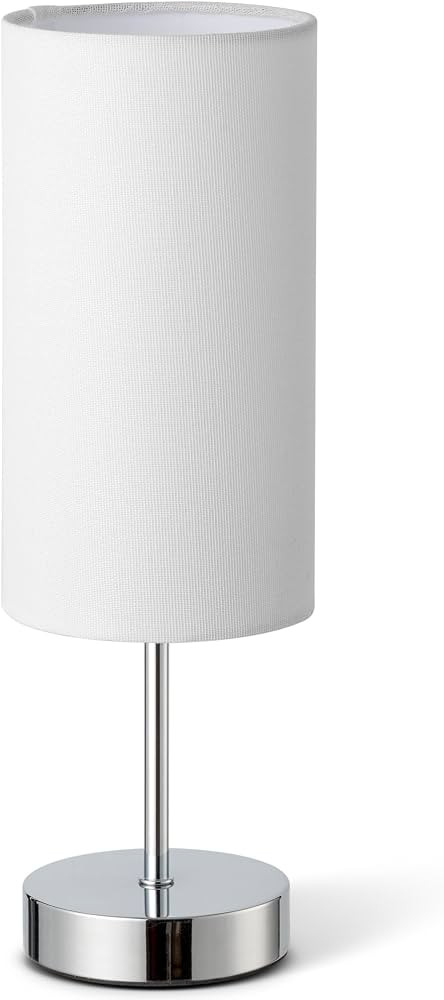 Small Table Lamp for Bedroom Nightstand, Round White Fabric Shade and Silver Metal Base, Modern M... | Amazon (US)