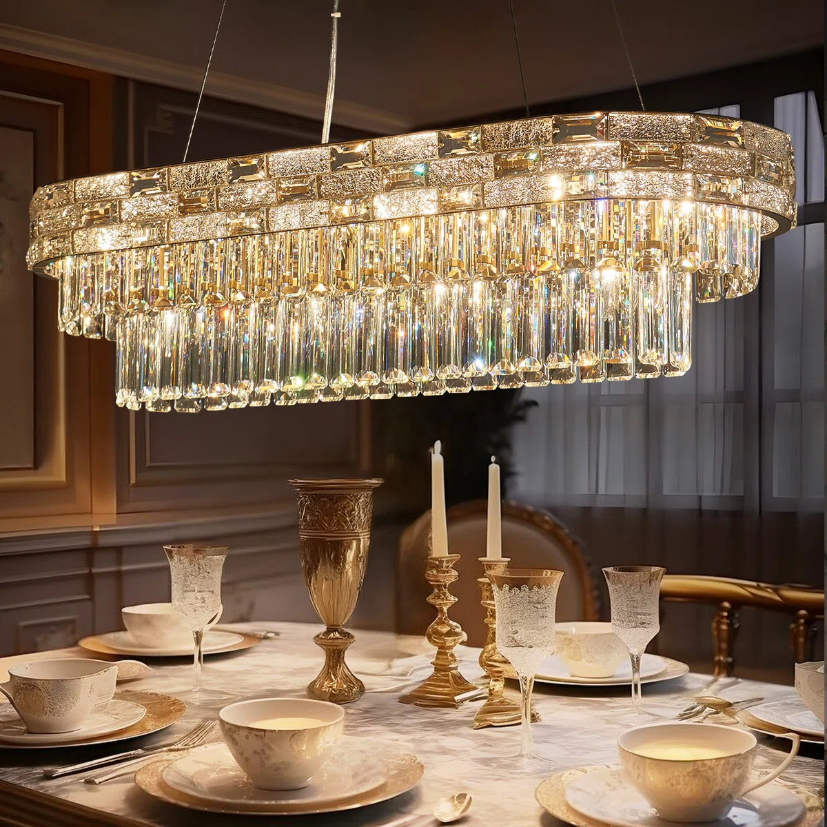 Dimmable Modern Kitchen lsland Square / Rectangle Tiered Chandelier | Wayfair North America