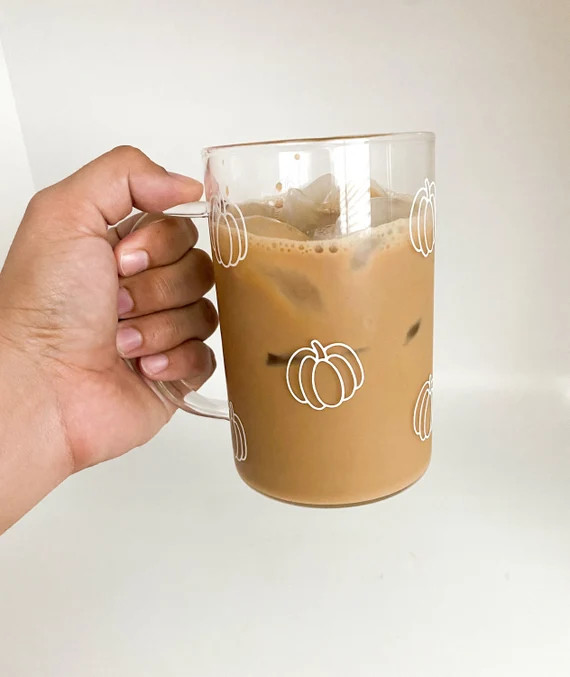 Pumpkin mug / clear glass mug / pumpkin beer can glass / pumpkin spice latte / pumpkin cold brew ... | Etsy (US)