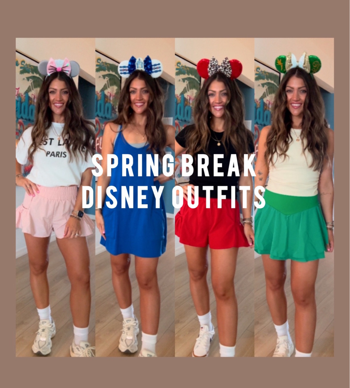 Disney outfit ideas for spring break 🏰 pretty much everything is Amazon! LMK if you want a part 2. ✨ And don’t forget— you can go to my LTK profile and type in “Disney” and sooo many of my outfits over the last year or so will pop up for you to shop from, or just use as inspo with what you may already have! 💕

Here’s a breakdown of sizing in each: *for reference, I’m 5’3.5”, size 2 or small is my true size. If I state TTS (true to size), I’m in my true sizing.. if not, I’ll note it below: 
🧚🏻 Tinker bell for MK: size M tank (I can’t live without these Amazon tanks!) // skort is TTS.
💙 R2-D2 ears with the FP inspired dress for HS is TTS.
🐀 Ratatouille look for EPCOT: size M shorts // S tee (runs oversized!! I tucked mine up into my bra here.. you could cut it, leave it out, or even tie it up in the back with a small, elastic hair tie). 
🐆 AK: same shorts, TTS // and TTS small tee. 

#disneyoutfits #disneymoms #disneymom #springbreak #springbreakflorida #disneyspringbreak #springbreakstyle #disneyoutfit #disneyfit #disneystyle #amazonfinds 

