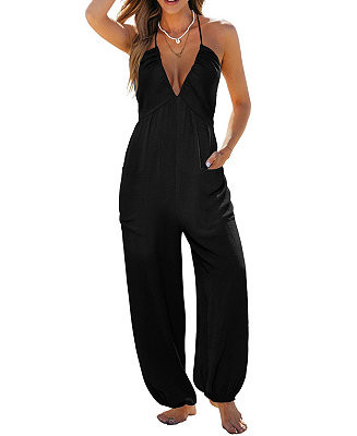 Women's V-Neck Zipper Closure Unlined Jumpsuit | Macy's