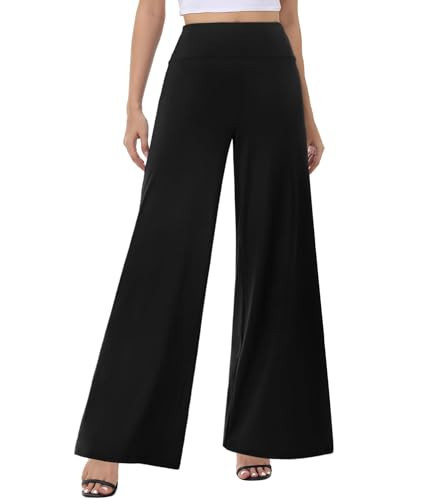 ZOOSIXX Wide Leg Palazzo Pants for Women - High Waist Casual Beach Lounge Pants Loose Dress Stretchy Trousers | Amazon (US)